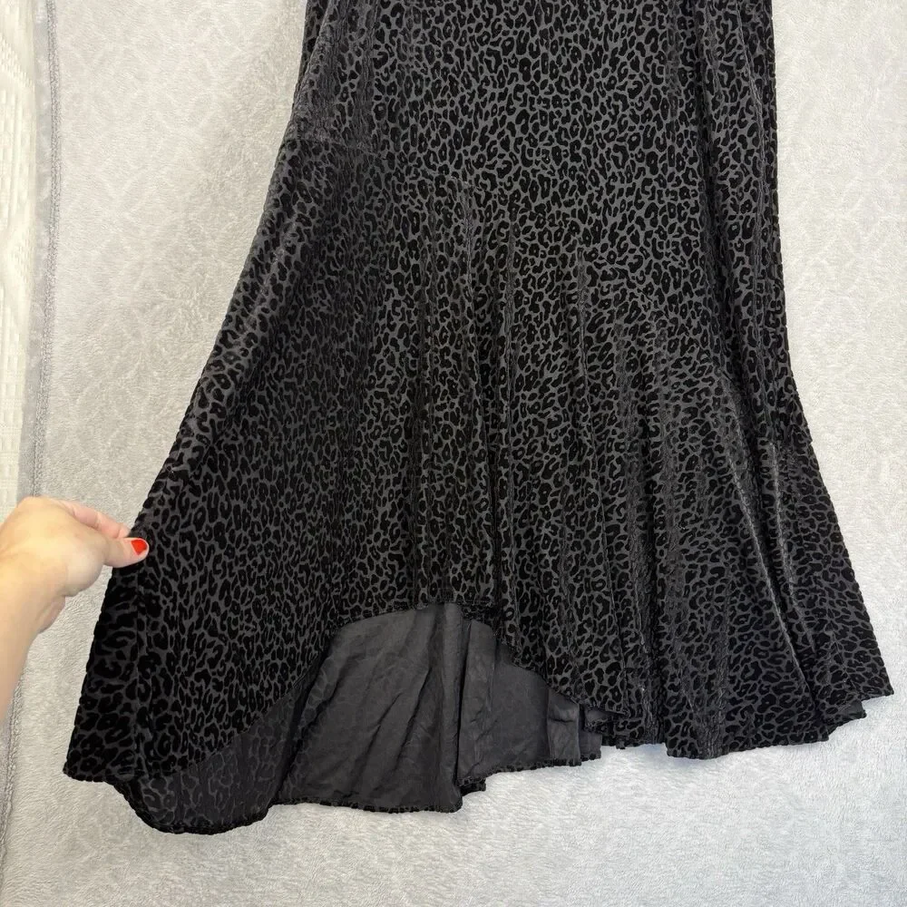 Chicos Janet Velvet Burnout Skirt 2/Large Black Leopard Animal Print Whimsigoth